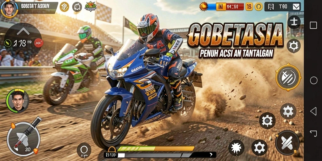 Tampilan seru dari gameplay GOBETASIA dengan aksi balapan motor.