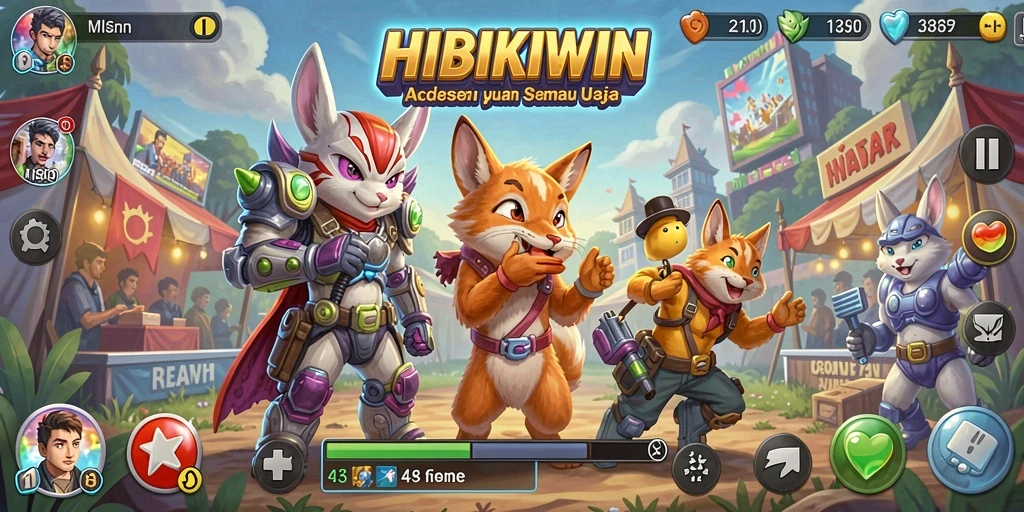 Tangkapan layar utama HIBIKIWIN menampilkan gameplay Arcade yang menarik.