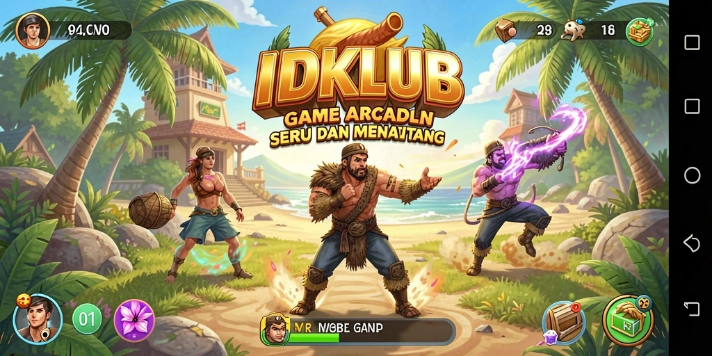 Tampilan utama gameplay IDKLUB menampilkan aksi Arcade yang seru dan penuh warna.