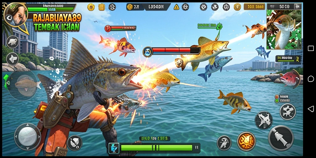 Tampilan gameplay RAJABUAYA89 dengan aksi menembak ikan yang seru.