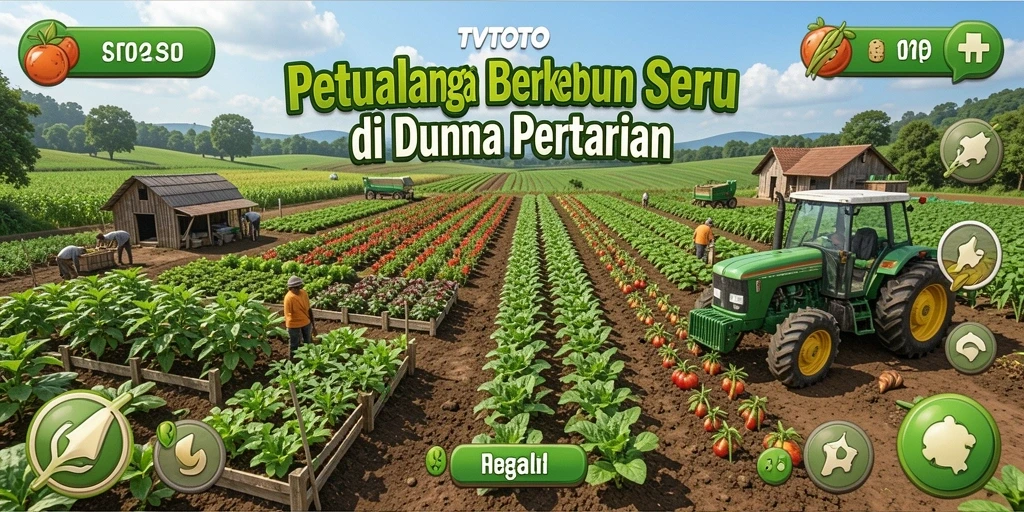 Screenshot gameplay <strong>TVTOTO</strong> menampilkan kebun yang asri dan tanaman yang beragam.