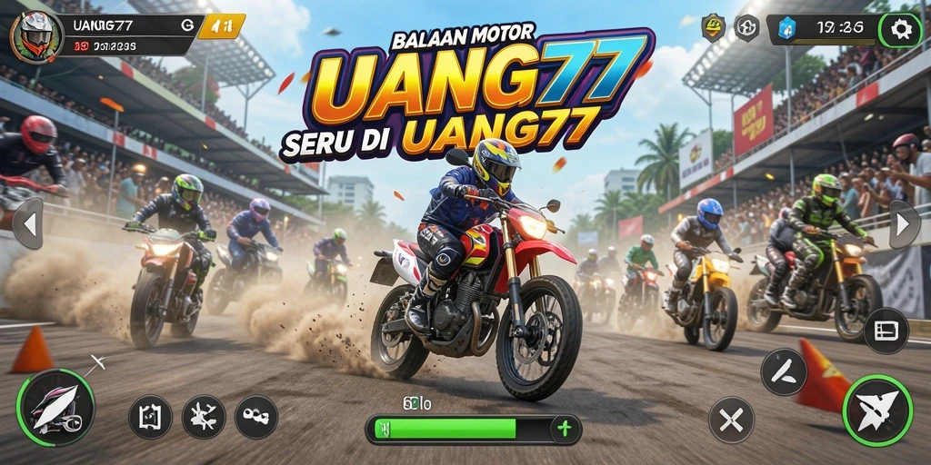 Gameplay seru dari UANG77 menampilkan balapan motor yang menegangkan.