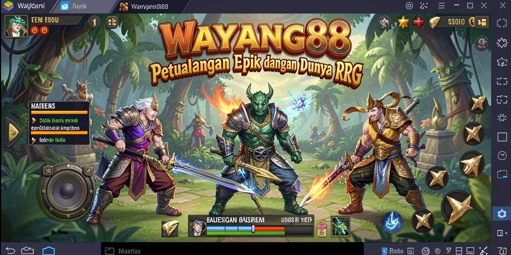 Tangkapan layar seru dari permainan RPG WAYANG88 yang menunjukkan pertarungan epik.